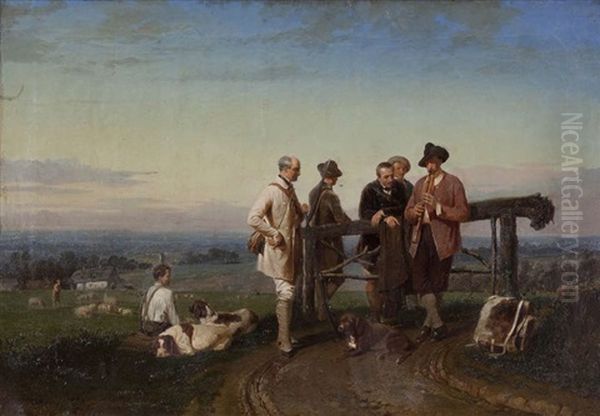 Compagnie De Chasseurs Avant Le Depart Oil Painting by Henri De Pratere