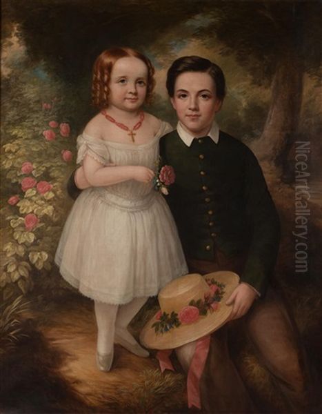 Portrait Of A Boy And Girl Oil Painting by Henry Cheever Pratt