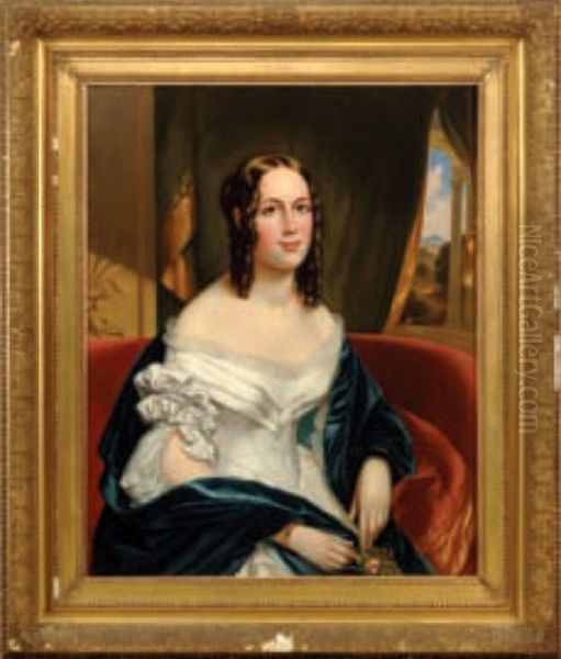 Portrait Of A Lady In White, Margarette H. Berry Oil Painting by Henry Cheever Pratt