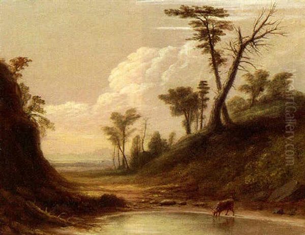 Cow Drinking At The Stream Oil Painting by Henry Cheever Pratt