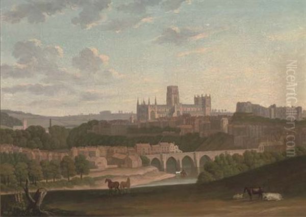 An Extensive View Of Durham, With Cattle And Horses In The Foreground Oil Painting by Henry Lark I Pratt