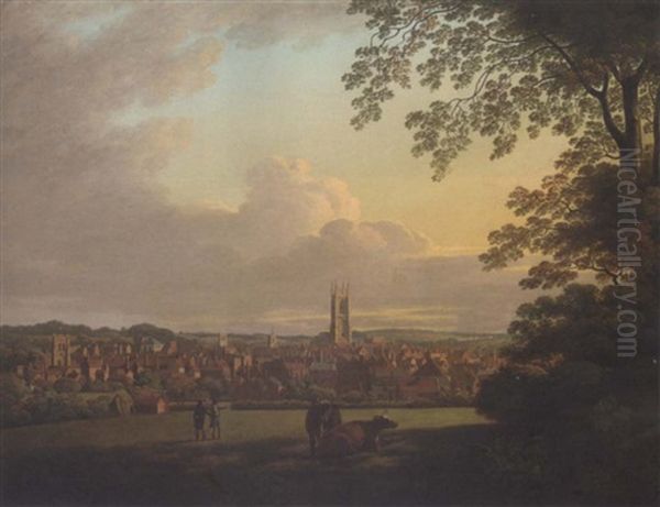 An Extensive View Of Derby, With Figures And Cattle In The Foreground Oil Painting by Henry Lark I Pratt