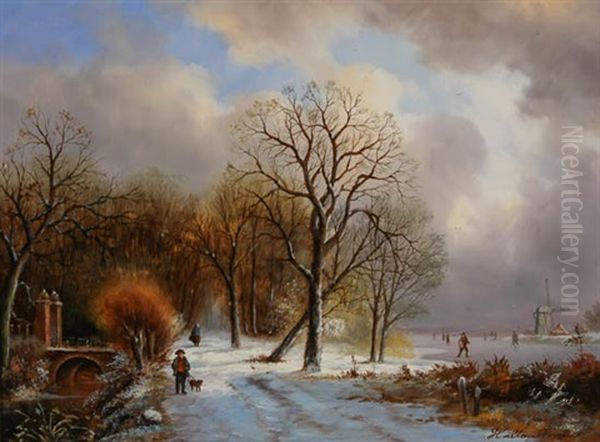 Winter On Lake Windermere Oil Painting by Hilton Lark Pratt