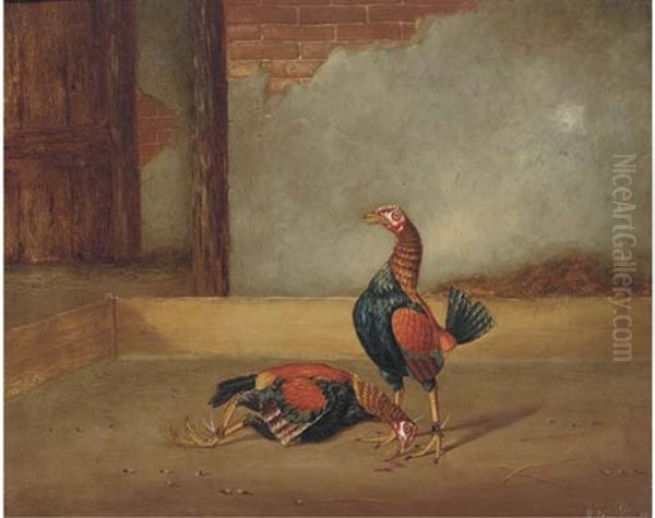 Fighting Cocks, The Death Oil Painting by Hilton Lark Pratt