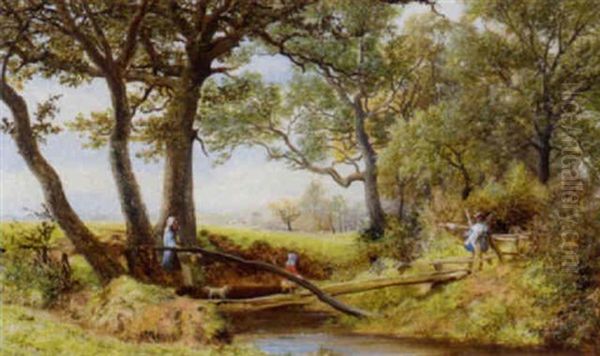 Crossing The Brook Oil Painting by Hilton Lark Pratt