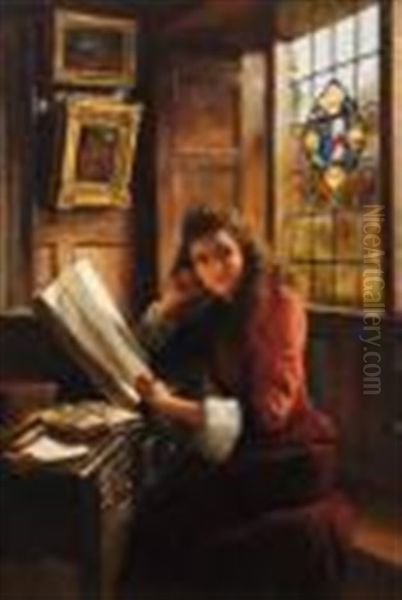 Lady Seated At Her Desk Oil Painting by Jonathan Pratt