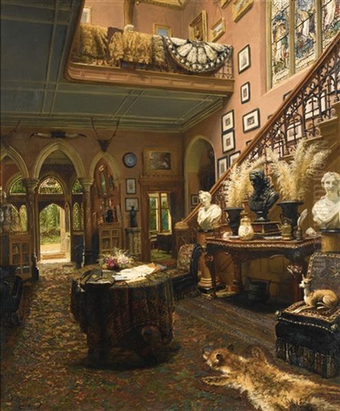 The Hall And Staircase Of A Country House Oil Painting by Jonathan Pratt