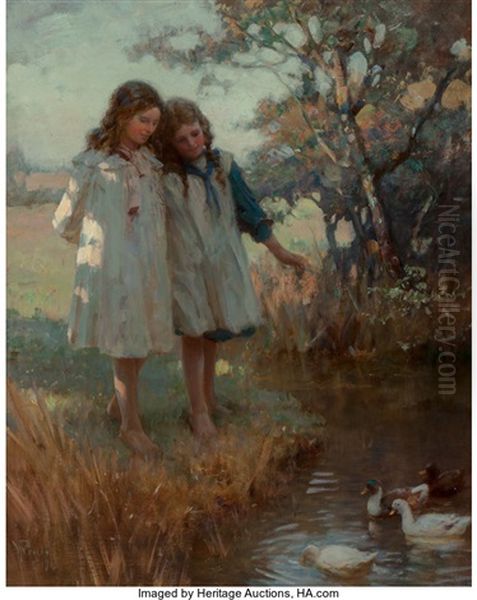 The Duck Pond Oil Painting by William M. Pratt