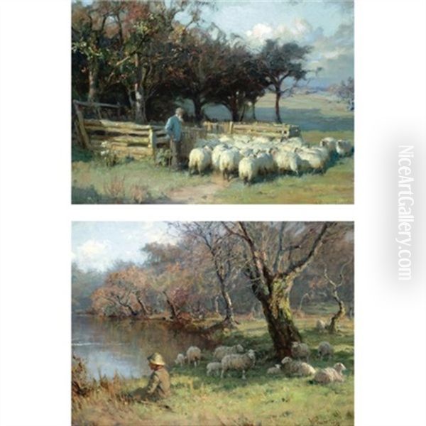 Into The Fold (+ The Shepherd Boy; 2 Works) Oil Painting by William M. Pratt