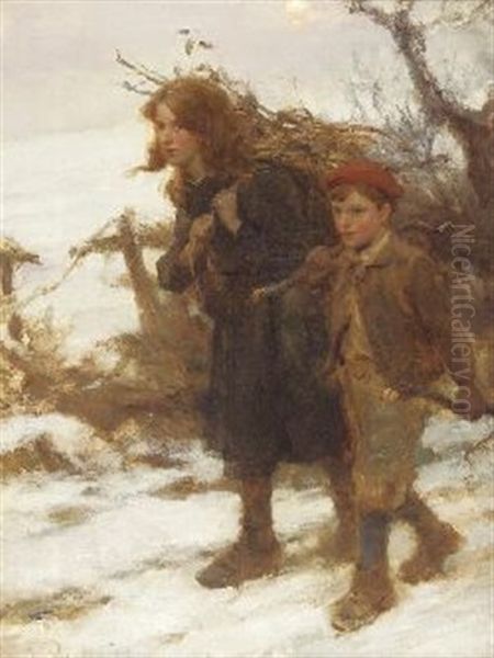 Collecting Firewood Oil Painting by William M. Pratt