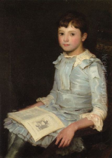 Portrait Of A Girl Reading Oil Painting by William M. Pratt