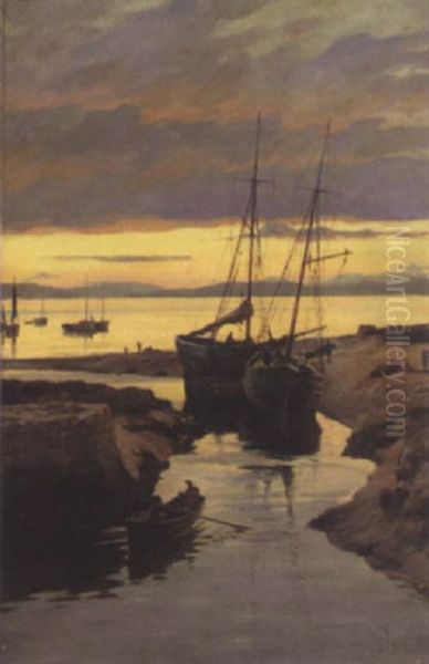 The Harbour At Sunset Oil Painting by William M. Pratt