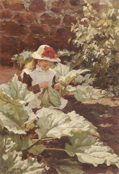 In The Rhubarb Patch Oil Painting by William M. Pratt