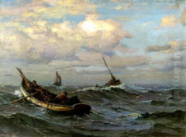 Hauling In The Lobster Pots Oil Painting by William M. Pratt