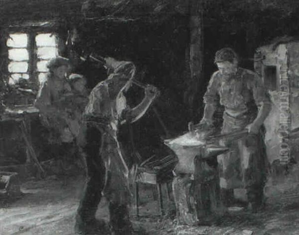 The Smithy Oil Painting by William M. Pratt