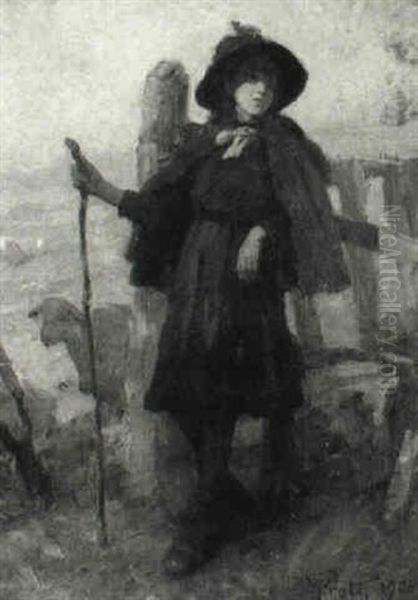 A Young Shepherdess Oil Painting by William M. Pratt