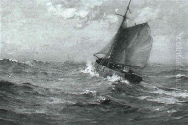 Fishing Boat At Sea Oil Painting by William M. Pratt