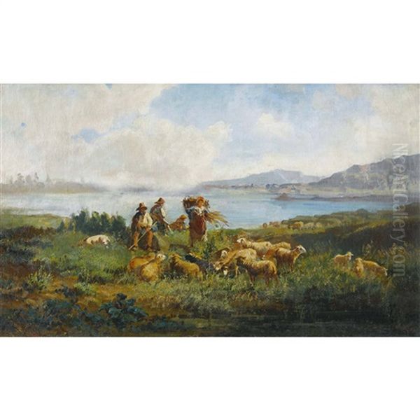 Kustenpartie Mit Schafherde Oil Painting by Ambrogio Preda