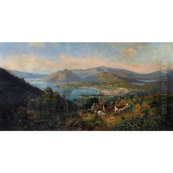 Lugano Vista Da Cureggia Oil Painting by Ambrogio Preda