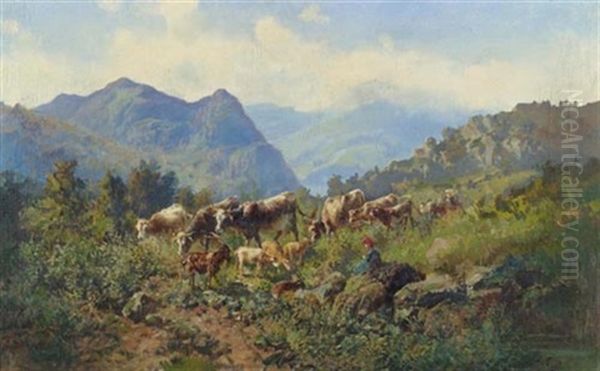 Berglandschaft Mit Ziegen Und Kleiner Hirtin Oil Painting by Ambrogio Preda