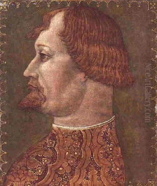 Portrait Of A Bearded Nobleman (gian Galeazzo Visconti, Duke Of Milan?) In Profile Wearing A Tunic Oil Painting by Ambrogio de Predis