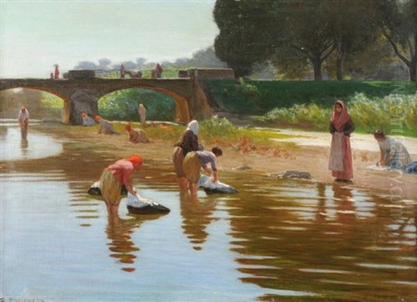 Wascherinnen Am Tiber Oil Painting by Theophil Preiswerk