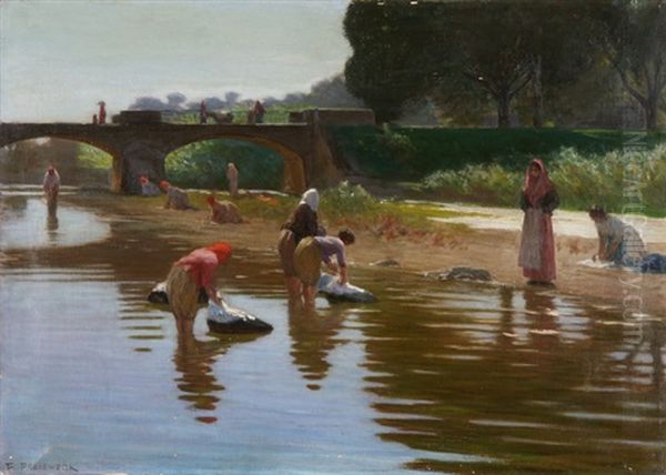 Wascherinnen Am Tiber Oil Painting by Theophil Preiswerk