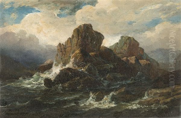 Sturmische Felsenkuste In Norwegen Oil Painting by Friedrich Johann C.E. Preller the Elder