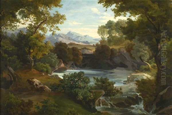 Landscape With A River Oil Painting by Friedrich Johann C.E. Preller the Elder