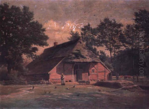 Barn In A Landscape Oil Painting by Friedrich Johann C.E. Preller the Elder