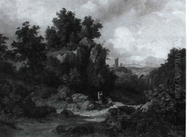 Italienische Berglandschaft Mit Rastenden Frauen Oil Painting by Friedrich Johann C.E. Preller the Elder