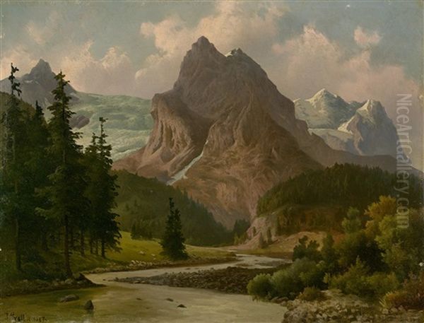 View Of The Wetterhorn With The Rosenlaui Glacier Near Grindelwald Oil Painting by Friedrich Preller the Younger