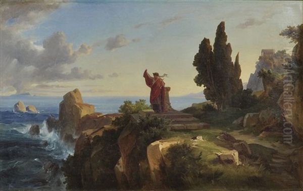 Griechische Kustenlandschaft Mit Figur Der Sappho Oil Painting by Friedrich Preller the Younger