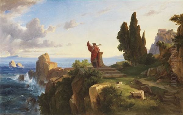 Antike Szene In Heroischer Landschaft (sappho Am Kap Leukatas?) Oil Painting by Friedrich Preller the Younger