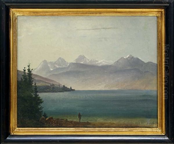 Schweizer Gebirgssee Mit Einem Angler, Wohl Thuner See Oil Painting by Friedrich Preller the Younger