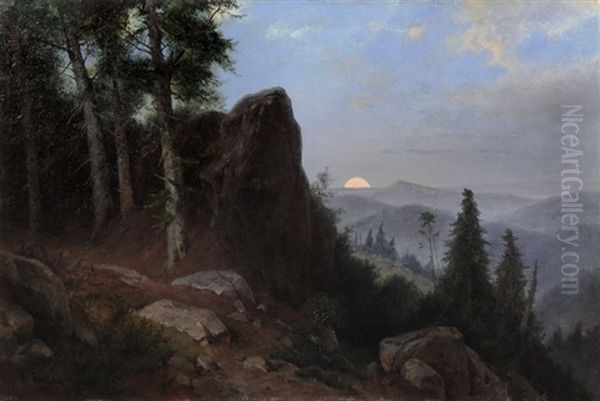 Blick In Die Bohmische Schweiz Bei Aufgehendem Mond Oil Painting by Friedrich Preller the Younger