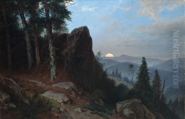 Gebirgslandschaft Bei Aufgehendem Mond Oil Painting by Friedrich Preller the Younger