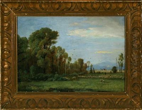 Landscape With Sheep And Shepherd Oil Painting by Friedrich Preller the Younger