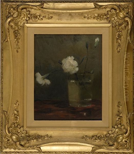 Glass With White Carnations Oil Painting by Edith Mitchill Prellwitz