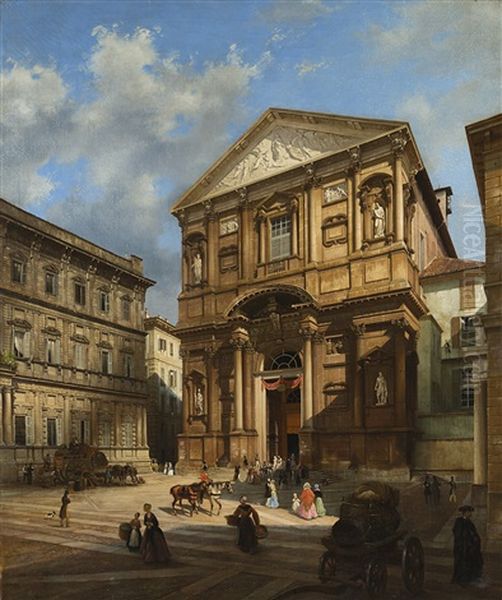 Veduta Della Chiesa Di San Fedele A Milano Oil Painting by Luigi Premazzi