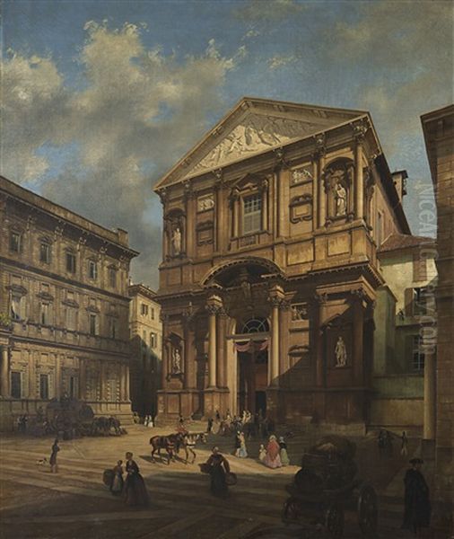 Veduta Della Chiesa Di San Fedele A Milano Oil Painting by Luigi Premazzi