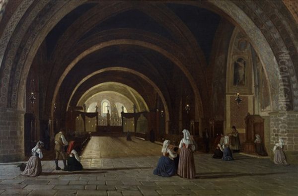 Devozione, Interno Della Basilica Di San Francesco In Assisi Oil Painting by Luigi Premazzi