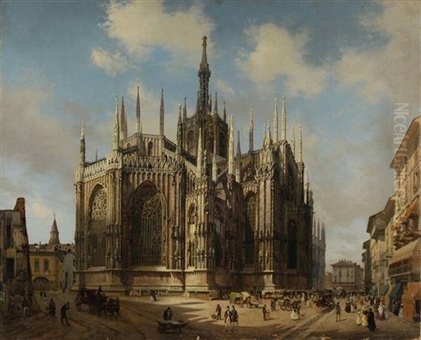 Veduta Dell'abside Del Duomo Dalla Corsia Dei Servi Oil Painting by Luigi Premazzi