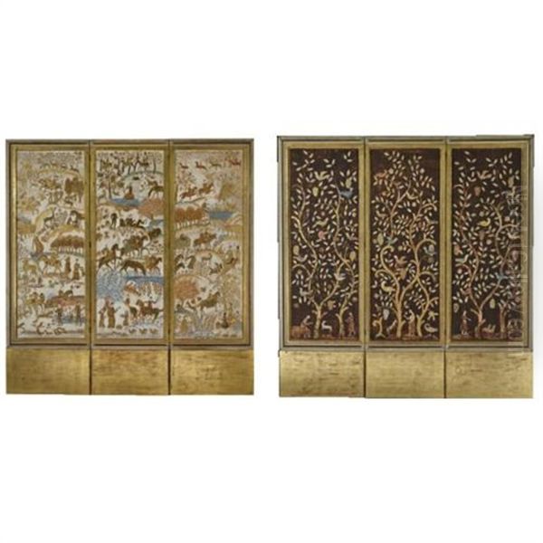 Screen (in 3 Panels) Oil Painting by Charles E. Prendergast