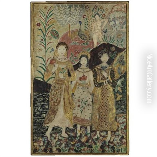 An Exotic Garden With Four Figures Oil Painting by Charles E. Prendergast