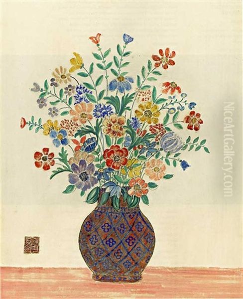 Flower Vase Oil Painting by Charles E. Prendergast