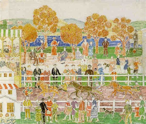 The Racetrack Oil Painting by Charles E. Prendergast