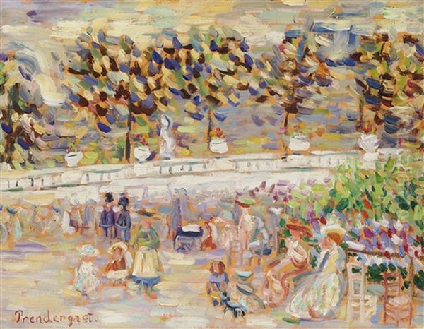 Sommer Im Park. Jardin Du Luxembourg In Paris Oil Painting by Maurice Prendergast