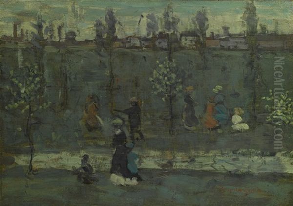 Figures By A Stream Oil Painting by Maurice Prendergast