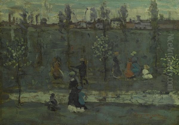 Figures By A Stream Oil Painting by Maurice Prendergast